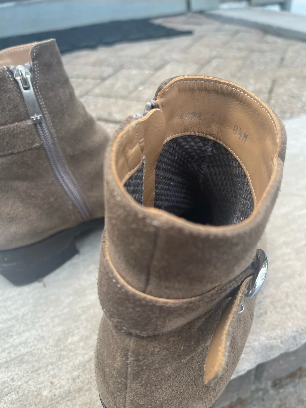 Aquatalia Taupe Suede Ankle Booties with Silver Buckle